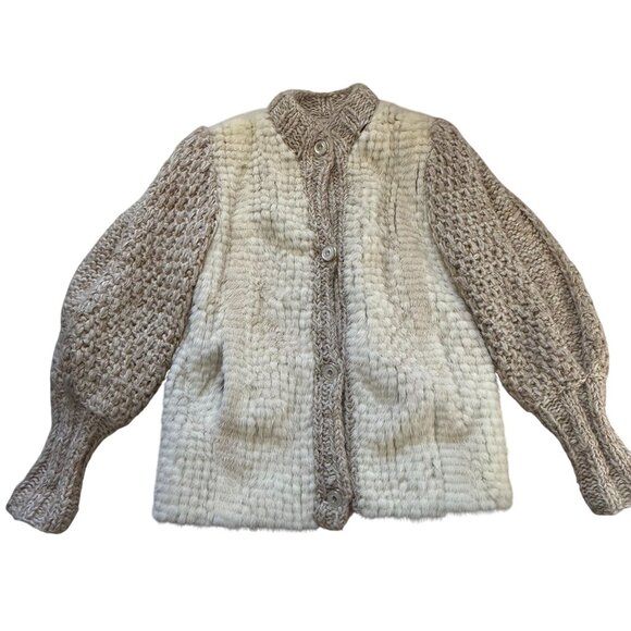 Flemington Furs Fur Knit Button Front Jacket Women's White Beige Winter Cozy - Picture 2 of 13